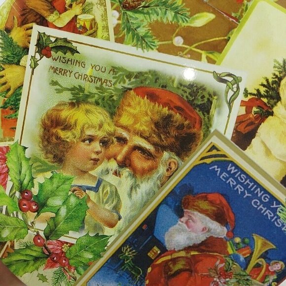 Santa Christmas Tin Vintage Look 6"  Round Small Holiday Gifts Baking Unbranded - Picture 3 of 7